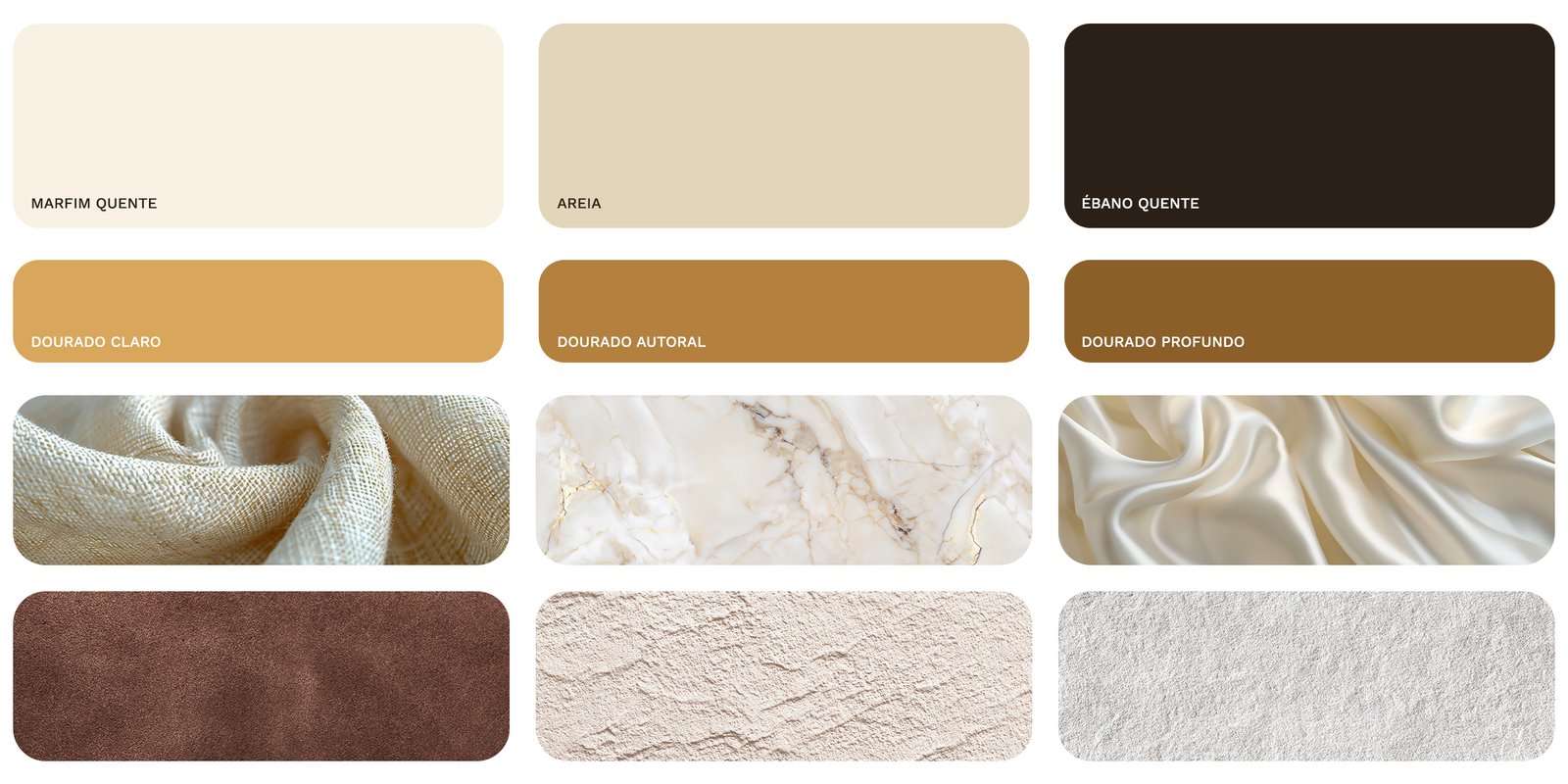 Paleta de cores e materiais da identidade visual
